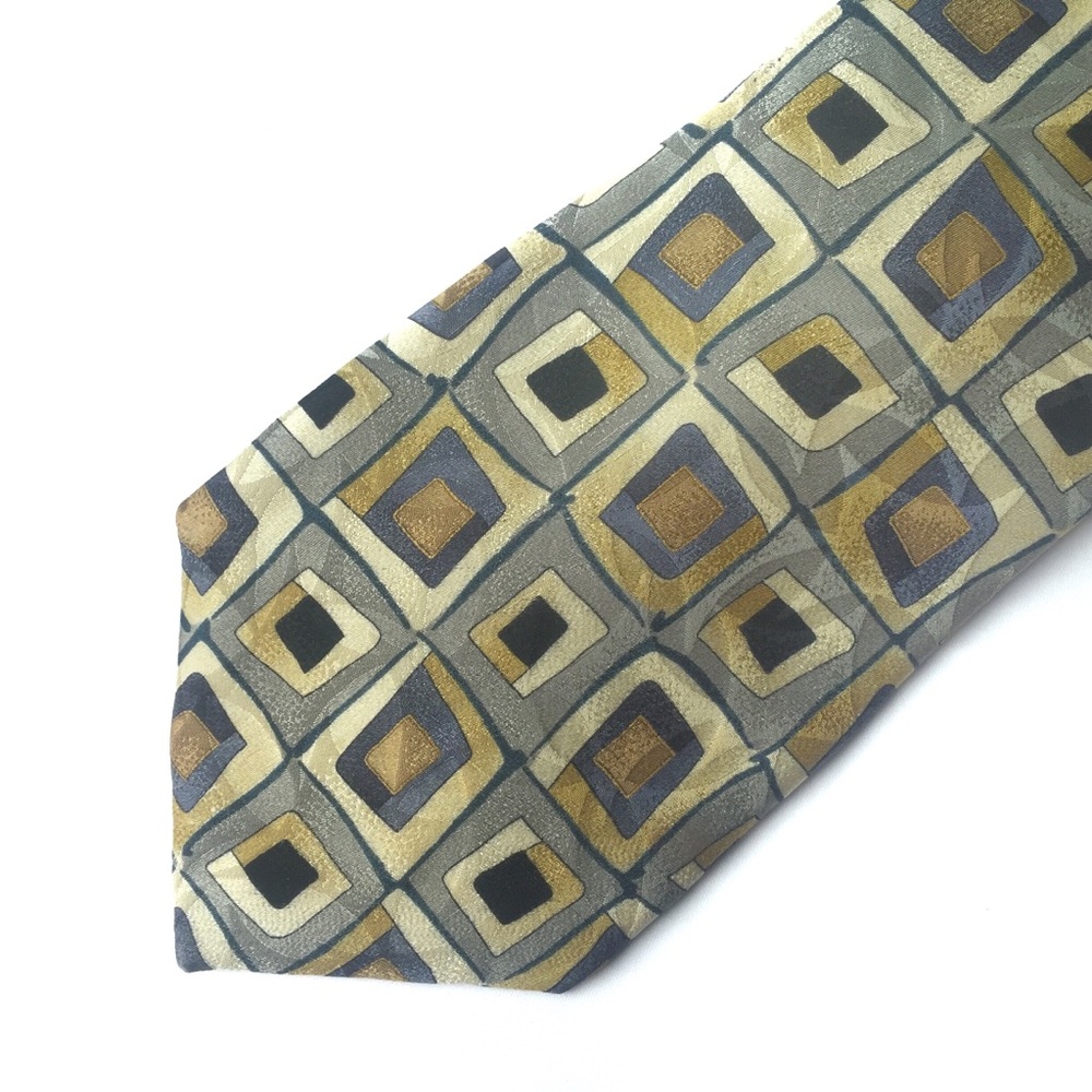 Vintage Ziggurat by MULBERRY Neckwear Silk Tie Geometric Yellow Blue Black Gray